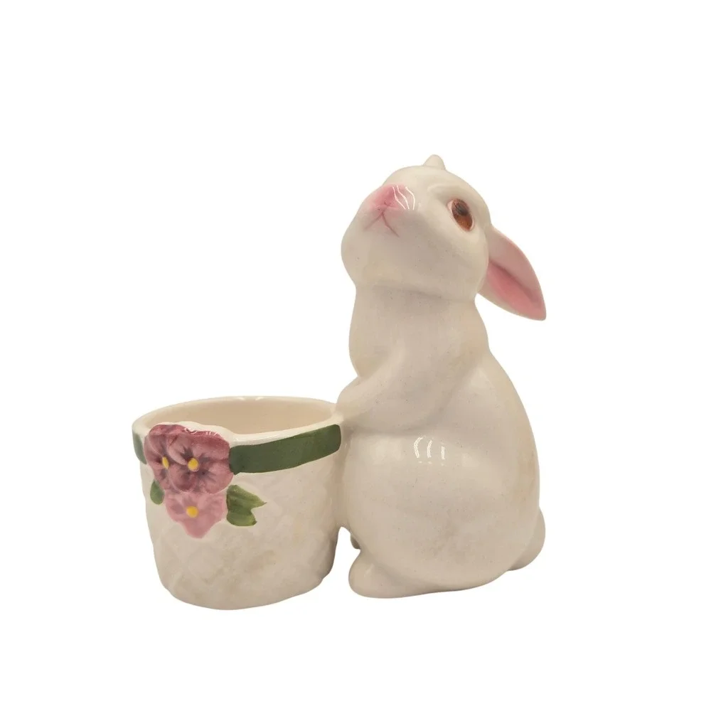 Vintage 1980 Avon Bunny Bright Ceramic Fragrance Candle Holder White Rabbit Box
